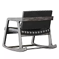 Modern Black Leather Rocking Chair With Wooden Frame and Black White Checkered Pillow