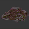 Cartoon Style Ancient Pyramid Scene with Green Moss Covered Steps and Scattered Stones