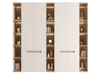 Modern Wardrobe Design With White Cabinets Open Shelves Built-in Lighting Books And Decorative Items 3d model