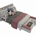 Modern Double Bed Design With Upholstered Headboard Bench And Decorative Pillows 3d model