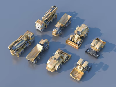 Various Construction Vehicle Models Including Toy Trucks Bulldozers And Concrete Mixers 3d model