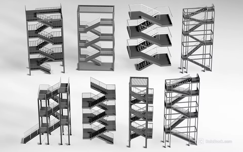 Modern Architectural Staircase Designs With Various Spiral Straight Structures And Railings 3d model