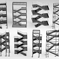 Modern Architectural Staircase Designs With Various Spiral Straight Structures And Railings 3d model