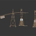 Wooden Crane Equipment Models With Hanging Boxes On White Background