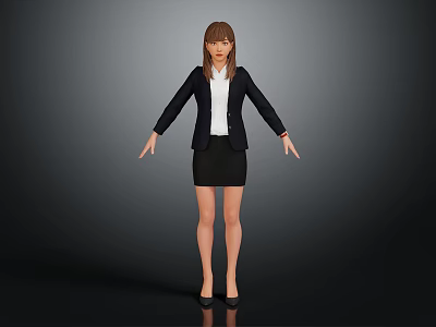 Professional Businesswoman In Black Blazer White Shirt And Black Skirt With Arms Outstretched 3d model