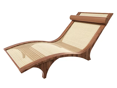 Modern Lounge Chair With Walnut Wooden Frame And Woven Rattan Seat Design 3d model