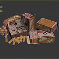 Military Weapon Ammunition Boxes With Scattered Bullets And Orange Packaging Design 3d model