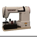 Industrial Sewing Machine ELNA White with Pink Accents and Thread Spools on Wooden Base 3d model