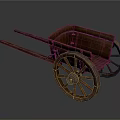 Vintage Wooden Handcart With Large Spoked Wheels Wooden Frame And Shafts