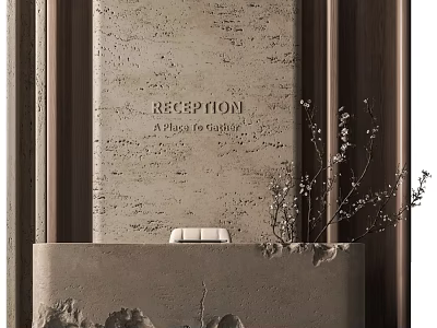 Natural Textured Wabi Sabi Reception Table And Chair Combination For Elegant Hotel Lobby Space 3d model