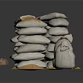 Stacks of White Grain Sacks With Spilled Grains Small Bags And Yellow Bananas