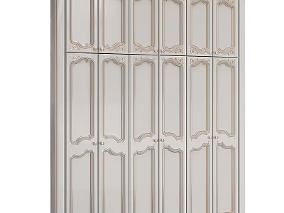Classic White Wardrobe Design With Carved Panel Details And Multiple Doors 3d model