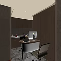 Modern Workspace With Wooden Cabinets White Curved Desk Apple Computer And Beige Chair