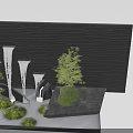 Dark Landscape Feature Wall with Cascading Water Green Plants Stones and Mossy Garden Areas