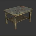 Vintage Distressed Coffee Table With Colorful Paint Finish And Metal Frame