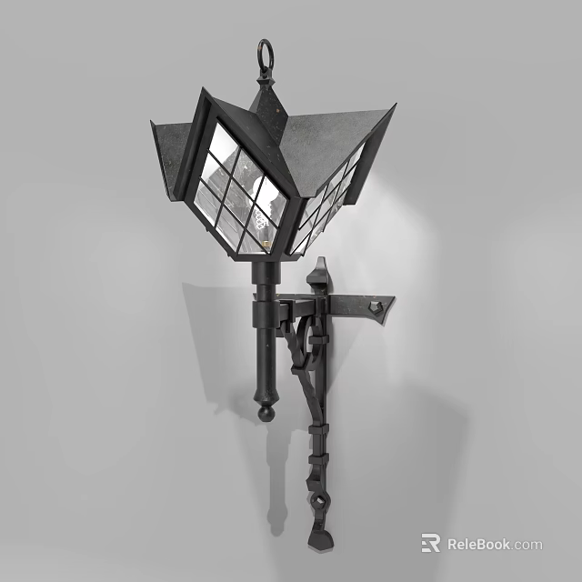 Black Metal Wall Lamp With Geometric Glass Panels And Classic Design 3d model 