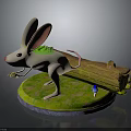 White Mouse With Large Ears Green Fur Standing On Green Base And Log