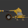 Yellow Industrial Mechanical Device With Large Tires And Extended Arm Structure On Reflective Black Surface