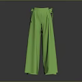 Green Wide Leg Pants With Ribbon Straps And Sleek Shiny Material Design