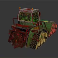 Green Tracked Military Vehicle With Worn Exterior And Warning Lights
