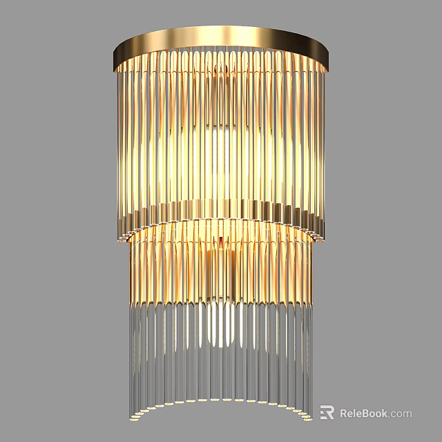 Modern Wall Light With Layered Gold Metal Frame And Transparent Glass Stripes 3d model 