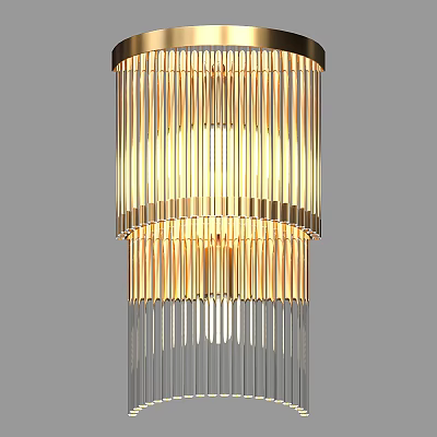 Modern Wall Light With Layered Gold Metal Frame And Transparent Glass Stripes 3d model