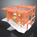White Staircase in Architectural Model with Orange Frame and Modern Structure 3d model