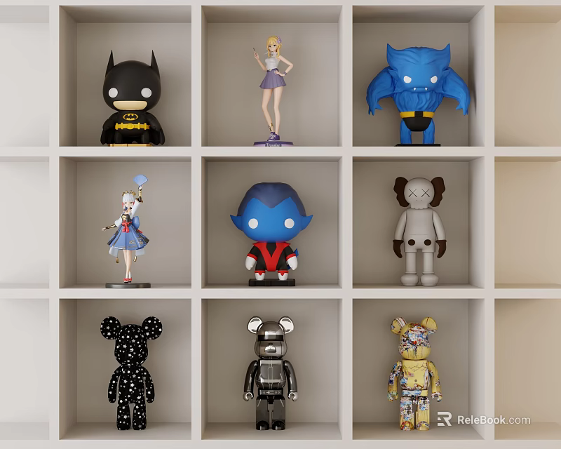 Collectible Toy Dolls Display On Shelf With Various Character Designs And Styles 3d model 