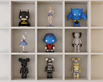 Collectible Toy Dolls Display On Shelf With Various Character Designs And Styles 3d model