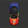 Vibrant Rainbow Colored Convertible Car With Black Roof And BMW Logo Design