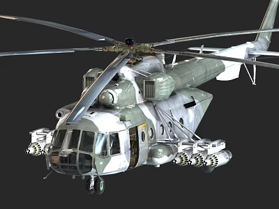 Large Transport Helicopter With Multiple Rotors Green White Fuselage Windows And Landing Gear 3d model