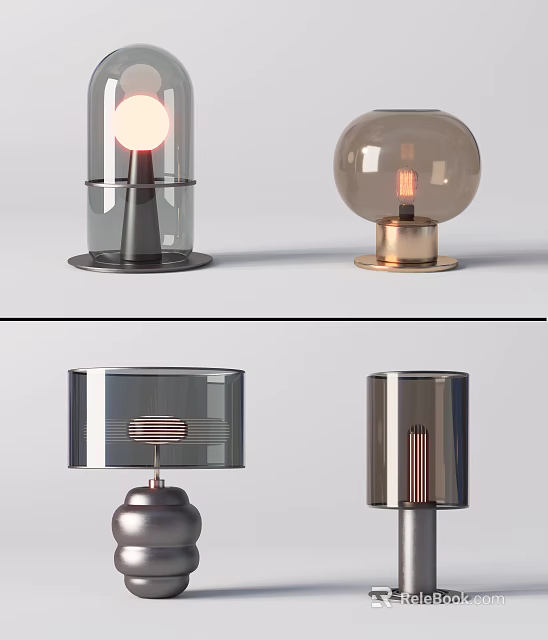 Modern Table Lamps With Glass Shades And Metal Bases In Various Designs 3d model 