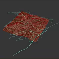 3D Topographic Model With Green Terrain And Yellow Connecting Lines