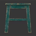 Rustic Distressed Turquoise Green Wooden Stool With Square Seat And Four Legs