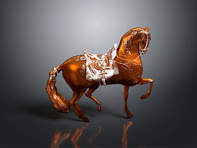 Bronze Horse Sculpture With White Saddle In Standing Pose As Decorative Art Piece 3d model
