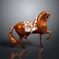 Bronze Horse Sculpture With White Saddle In Standing Pose As Decorative Art Piece