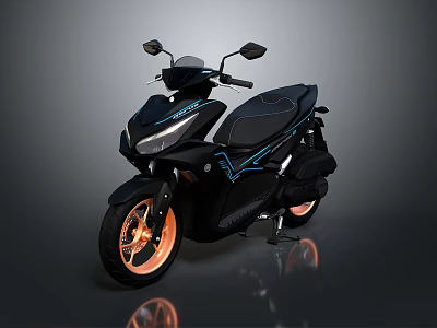 Sleek Modern Black Motorcycle With Blue Accent Lines And Orange Wheels 3d model
