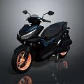 Sleek Modern Black Motorcycle With Blue Accent Lines And Orange Wheels