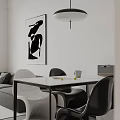 Modern Restaurant Interior With Dining Table Chairs Artwork Sofa And Pendant Light 3d model