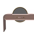 Elegant Pink Dressing Table With Round Gold Frame Mirror And Drawer 3d model