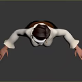 Game And Movie Character Wearing White Long Sleeve Top Brown Belt Dark Pants Barefoot