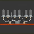 Stylish Vacuum Tube Clock Featuring Multiple Tubes On Red Wooden Base And Metal Frame