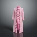 Elegant Pink Long Coat With Stand Collar And Red Embroidered Patterns
