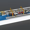 Cargo Ship Moored at Port with Yellow Cranes and Loading Dock