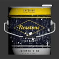 Flextone Interior Flat Paint Bucket With Yellow And Blue Body And Red Brush