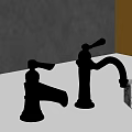 Golden Faucets With Elegant Vintage Design On Dark And Yellow Background With Transparent Crystal