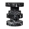 Modern Black And White Veined Marble Side Table With Stacked Circular Layers 3d model