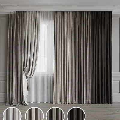 Elegant Curtains In Neutral Tones With Sheer Panels For Modern Interior 3d model