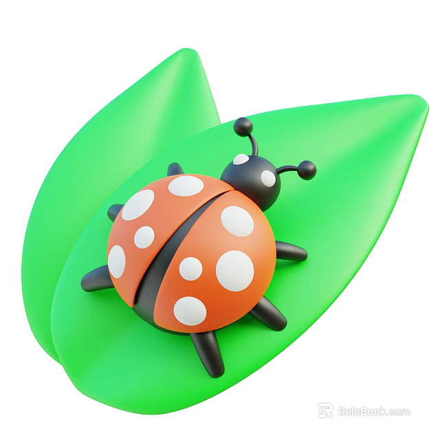 Adorable Ladybug With Orange Shell And White Spots On Green Leaf 3d model 