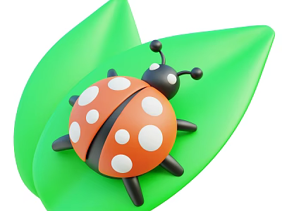 Adorable Ladybug With Orange Shell And White Spots On Green Leaf 3d model
